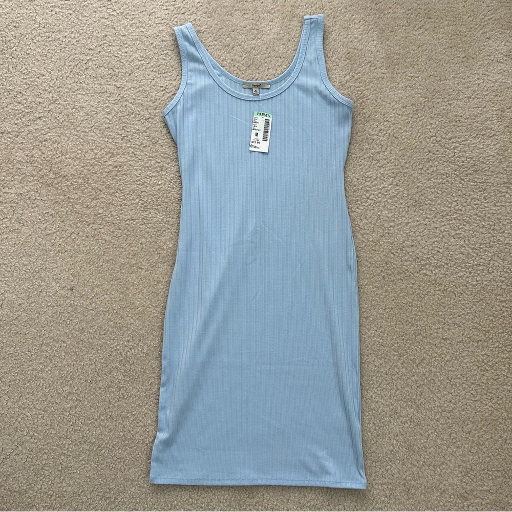 Papaya Light Blue Ribbed Body-con Dress